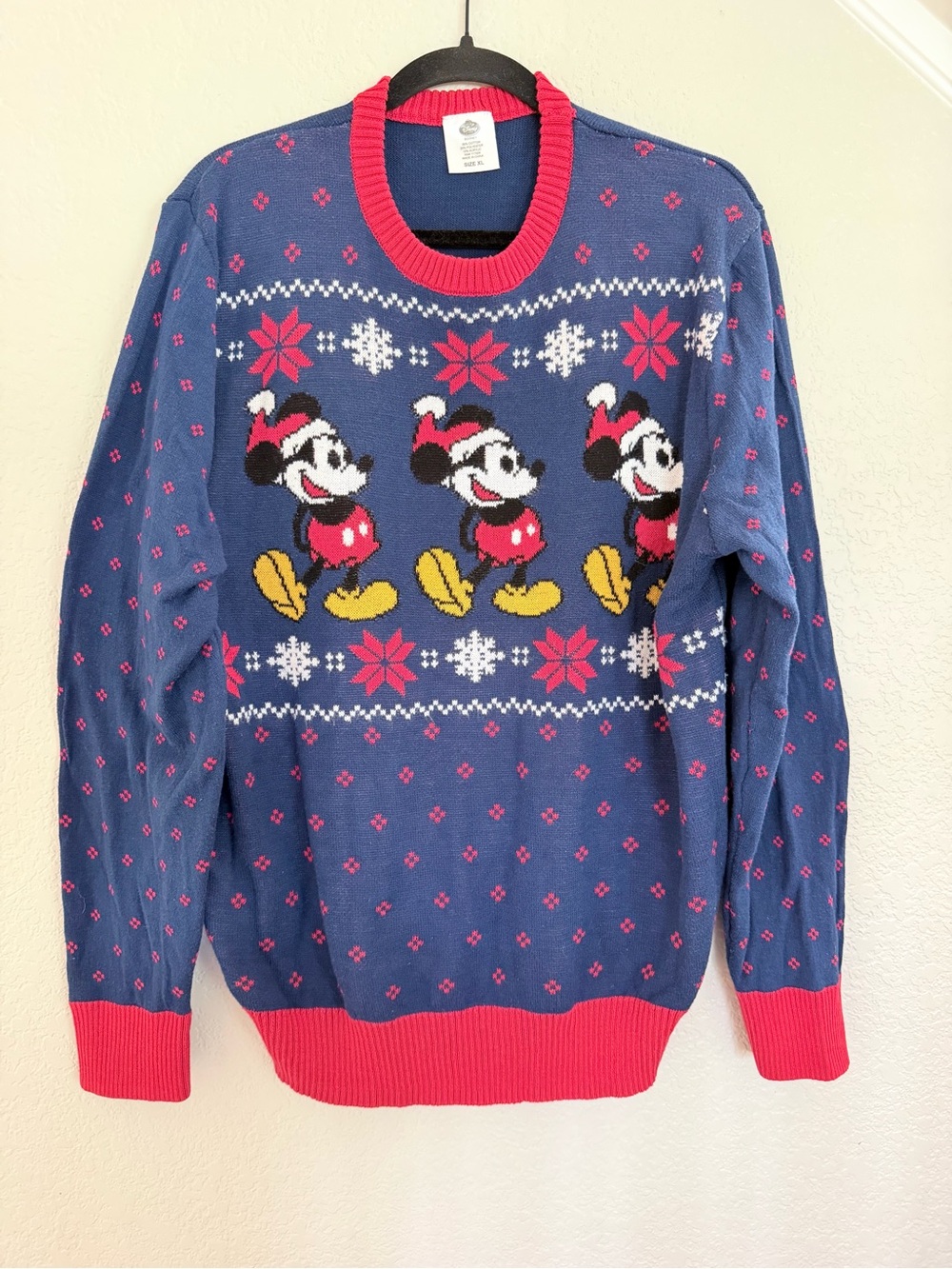 Disney Mickey Mouse Christmas Sweater - Navy Fair Isle Santa Hat - Size XL